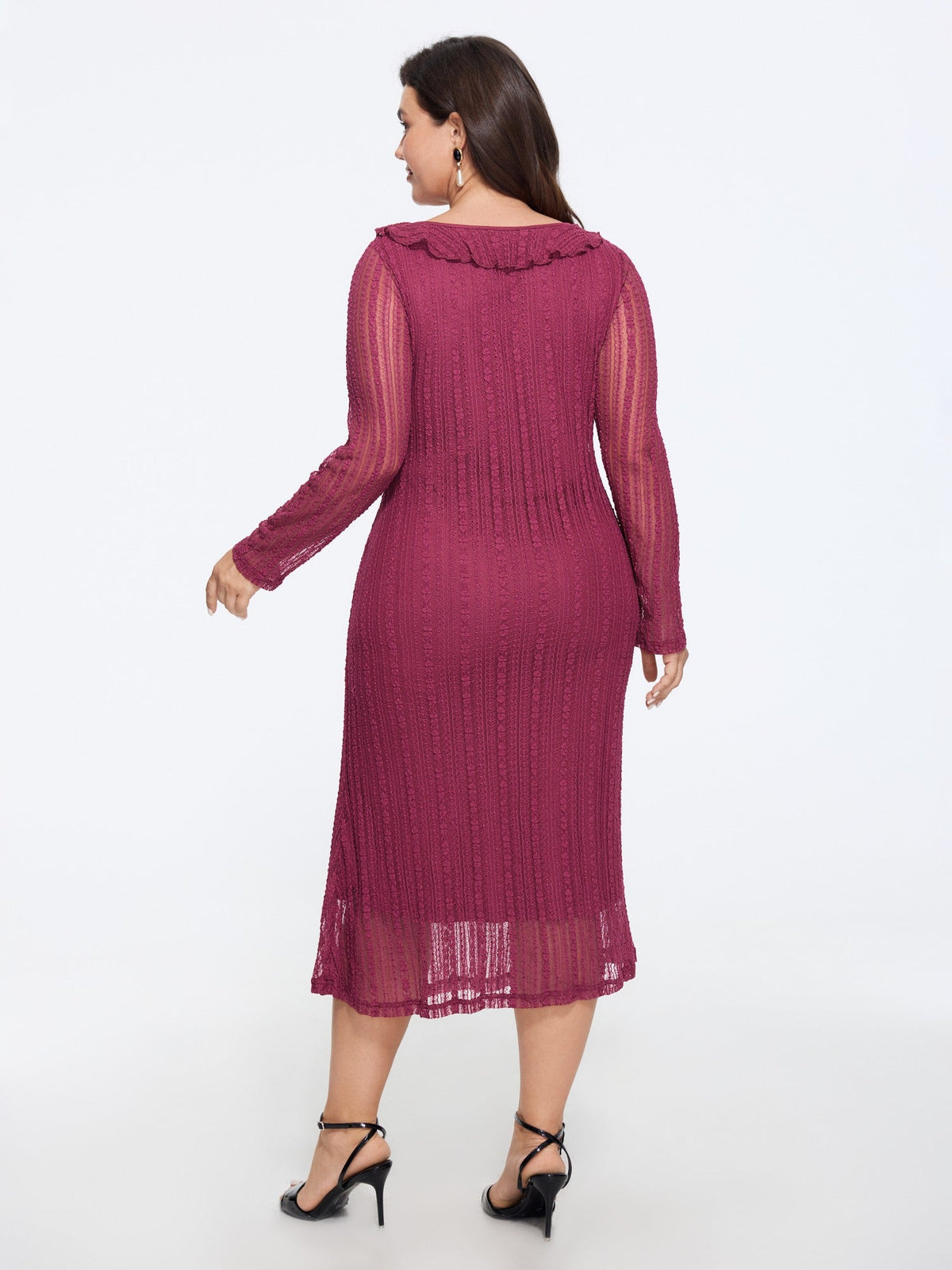 Lace Mesh Square Neck Ruffle Tie Front Midi Dress