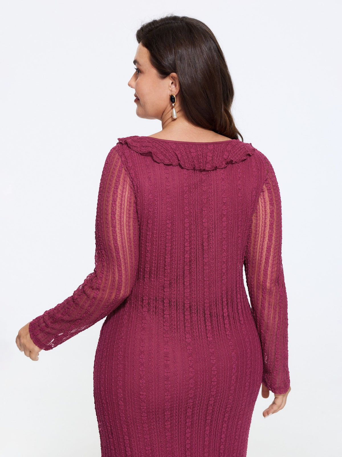 Lace Mesh Square Neck Ruffle Tie Front Midi Dress
