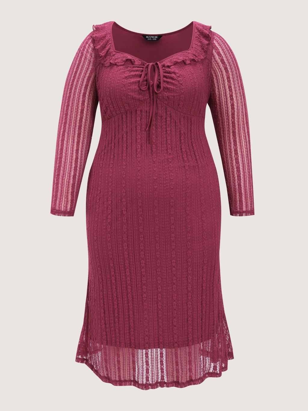 Lace Mesh Square Neck Ruffle Tie Front Midi Dress