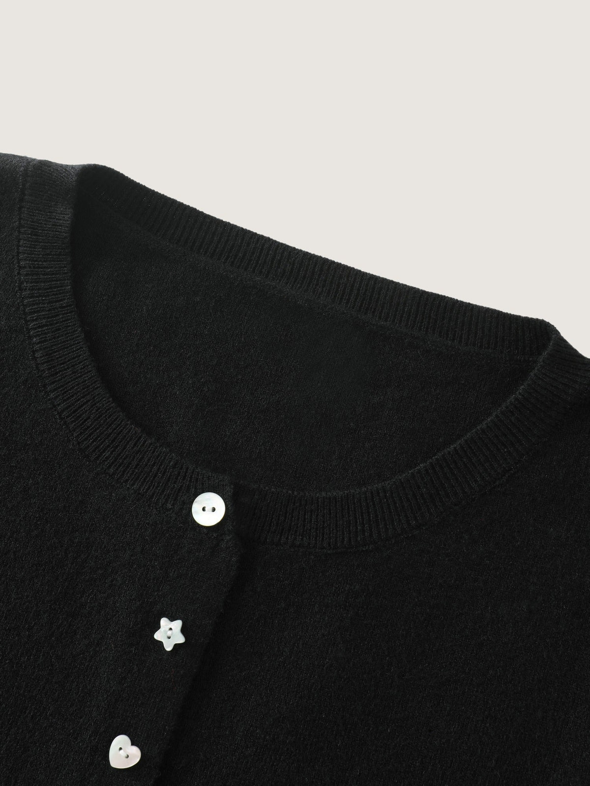 Textured Crew Neck Mixed Button Short Sleeve Cardigan