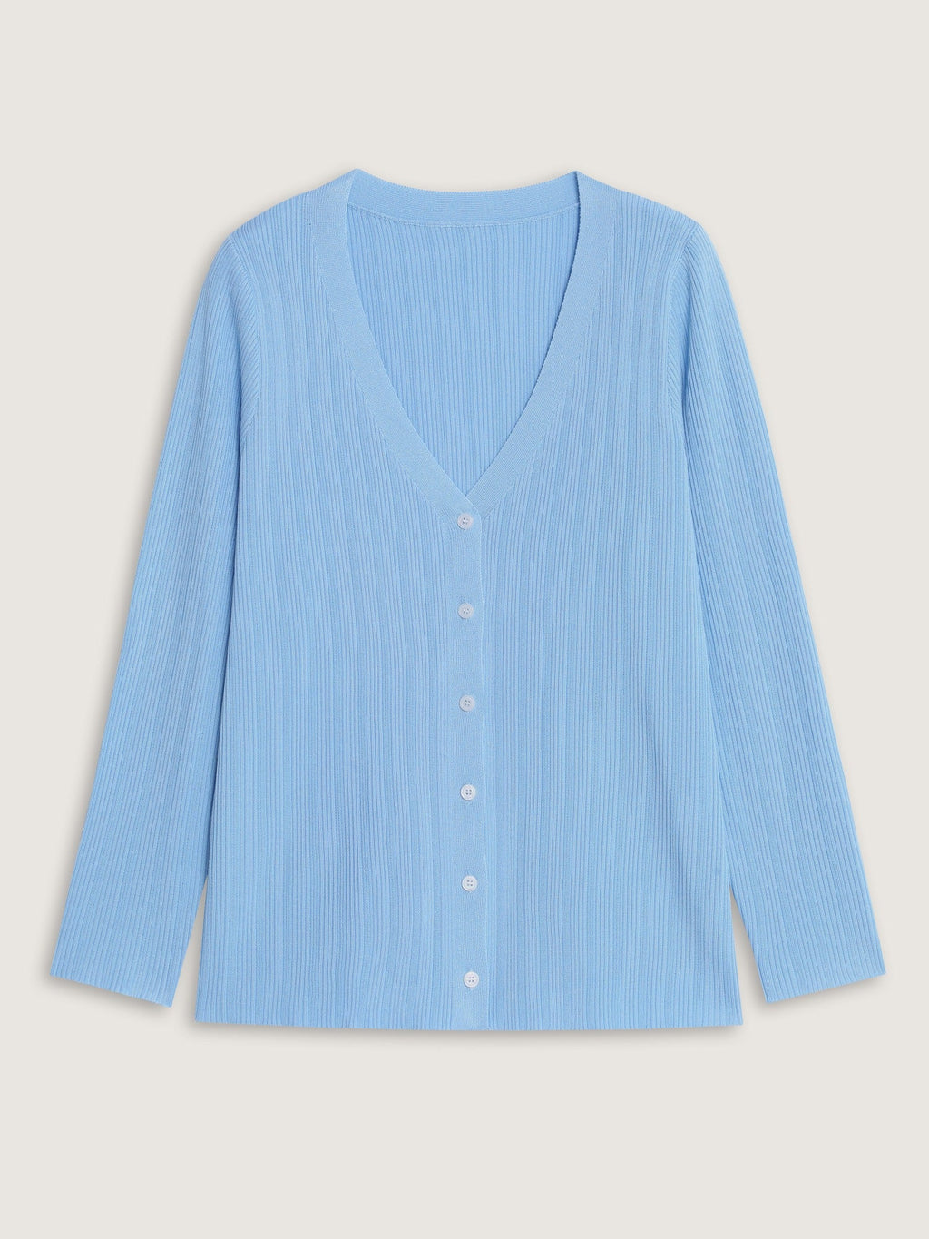 Textured Vertical Rib V Neck Front Button Cardigan