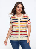 Rainbow Wavy Stripe Cut Out Front Button Cardigan