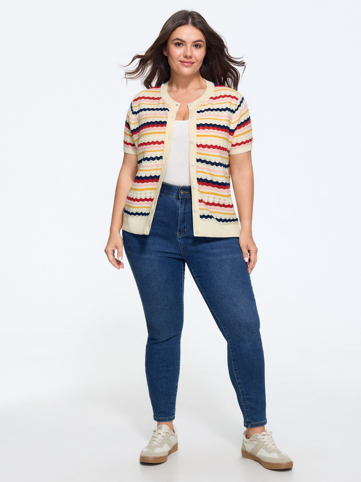 Rainbow Wavy Stripe Cut Out Front Button Cardigan