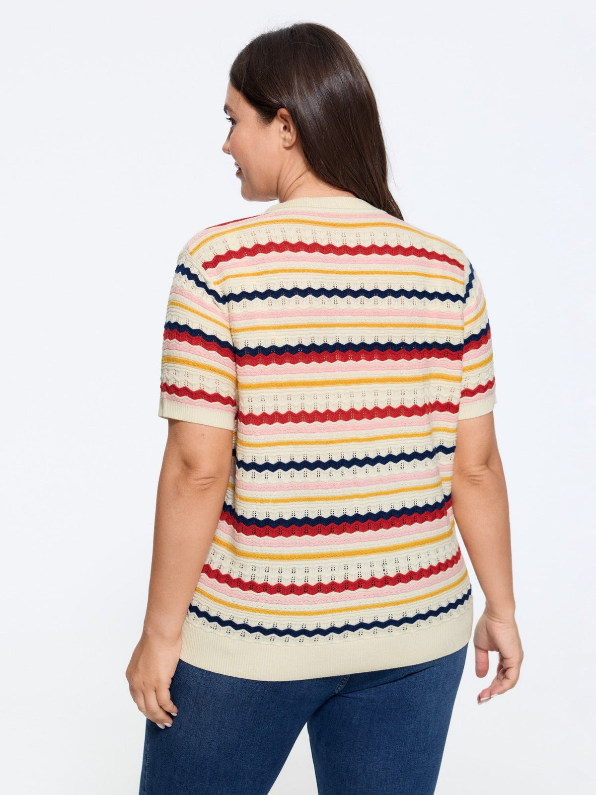Rainbow Wavy Stripe Cut Out Front Button Cardigan
