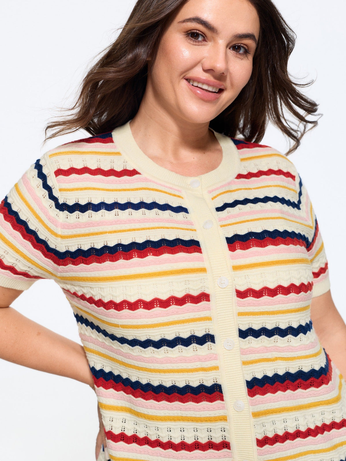 Rainbow Wavy Stripe Cut Out Front Button Cardigan