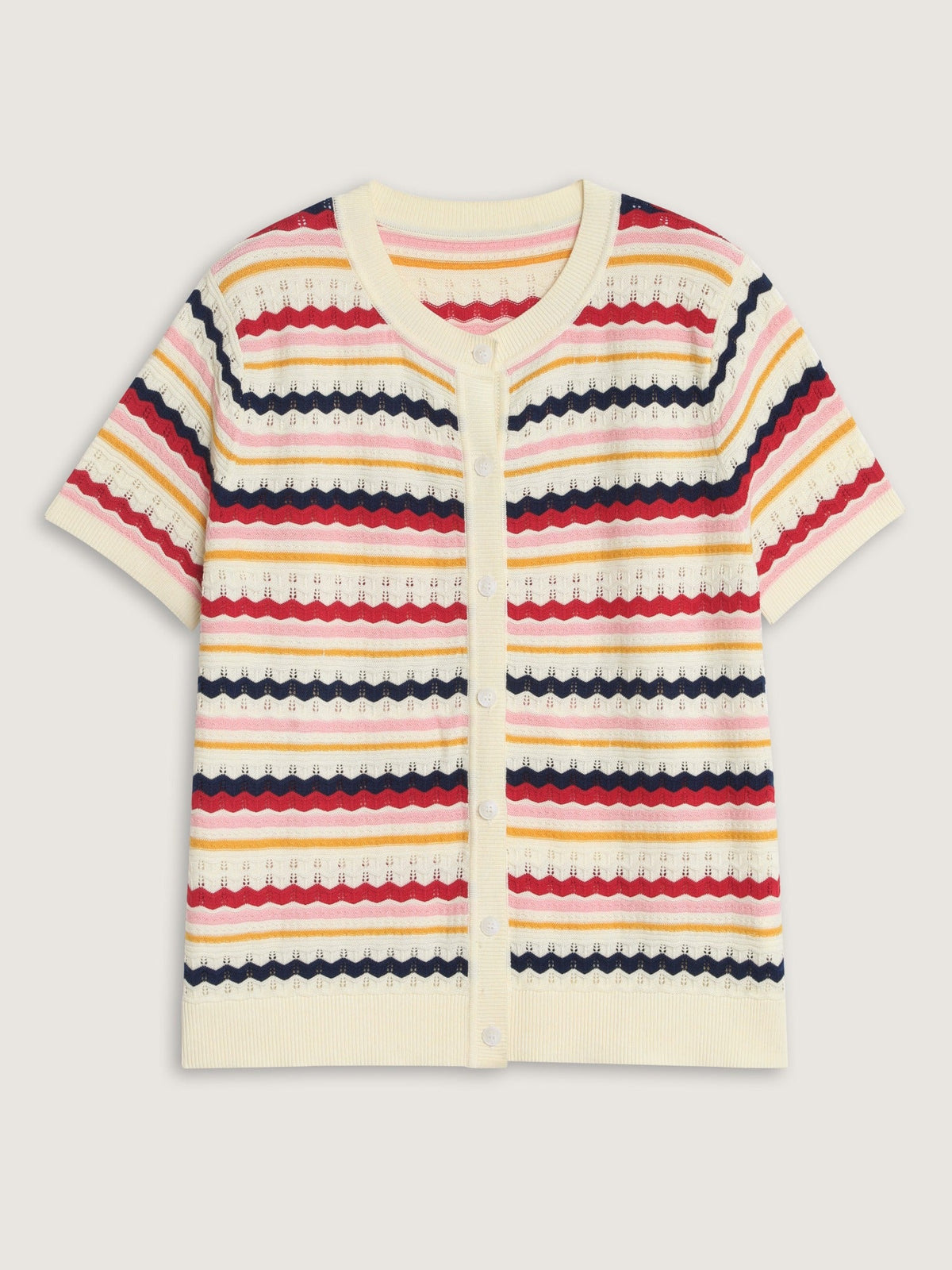 Rainbow Wavy Stripe Cut Out Front Button Cardigan