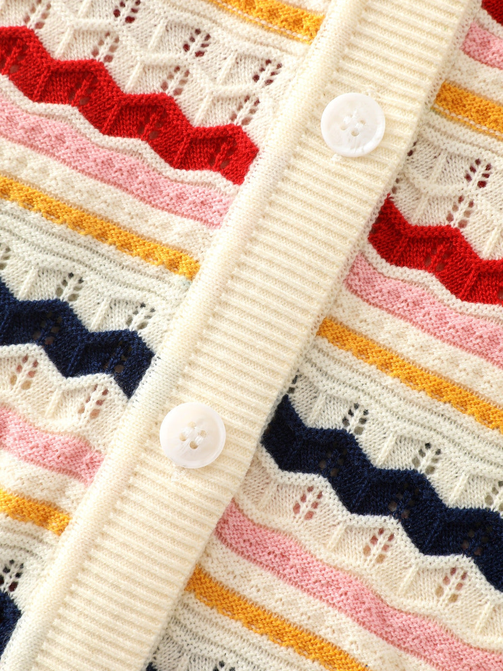 Rainbow Wavy Stripe Cut Out Front Button Cardigan
