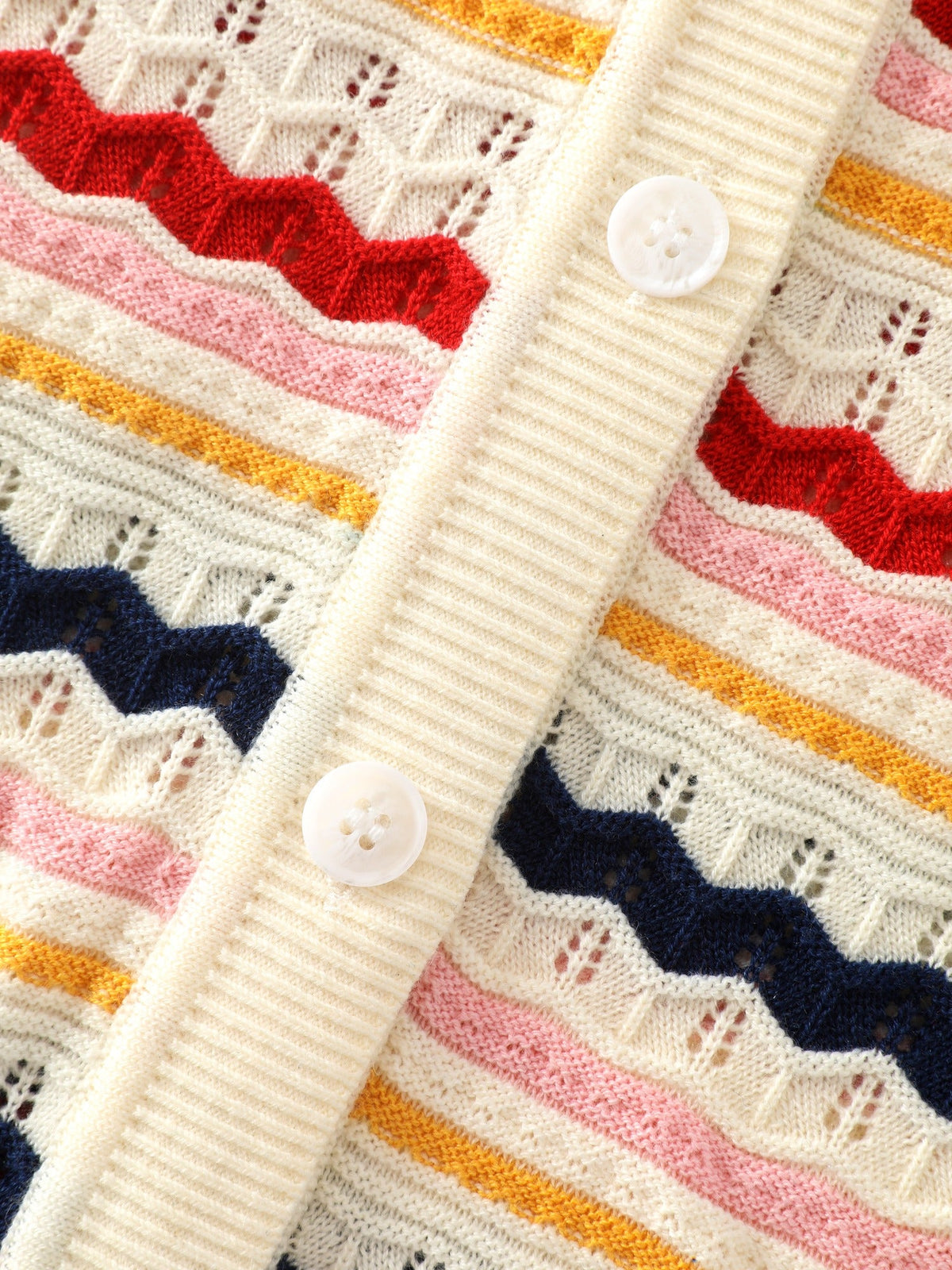 Rainbow Wavy Stripe Cut Out Front Button Cardigan