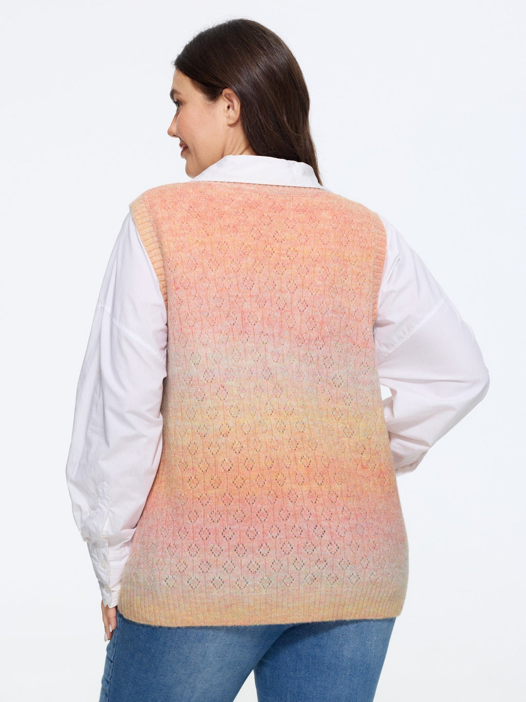 Crew Neck Gradient Space Dye Hollow Sweater Vest