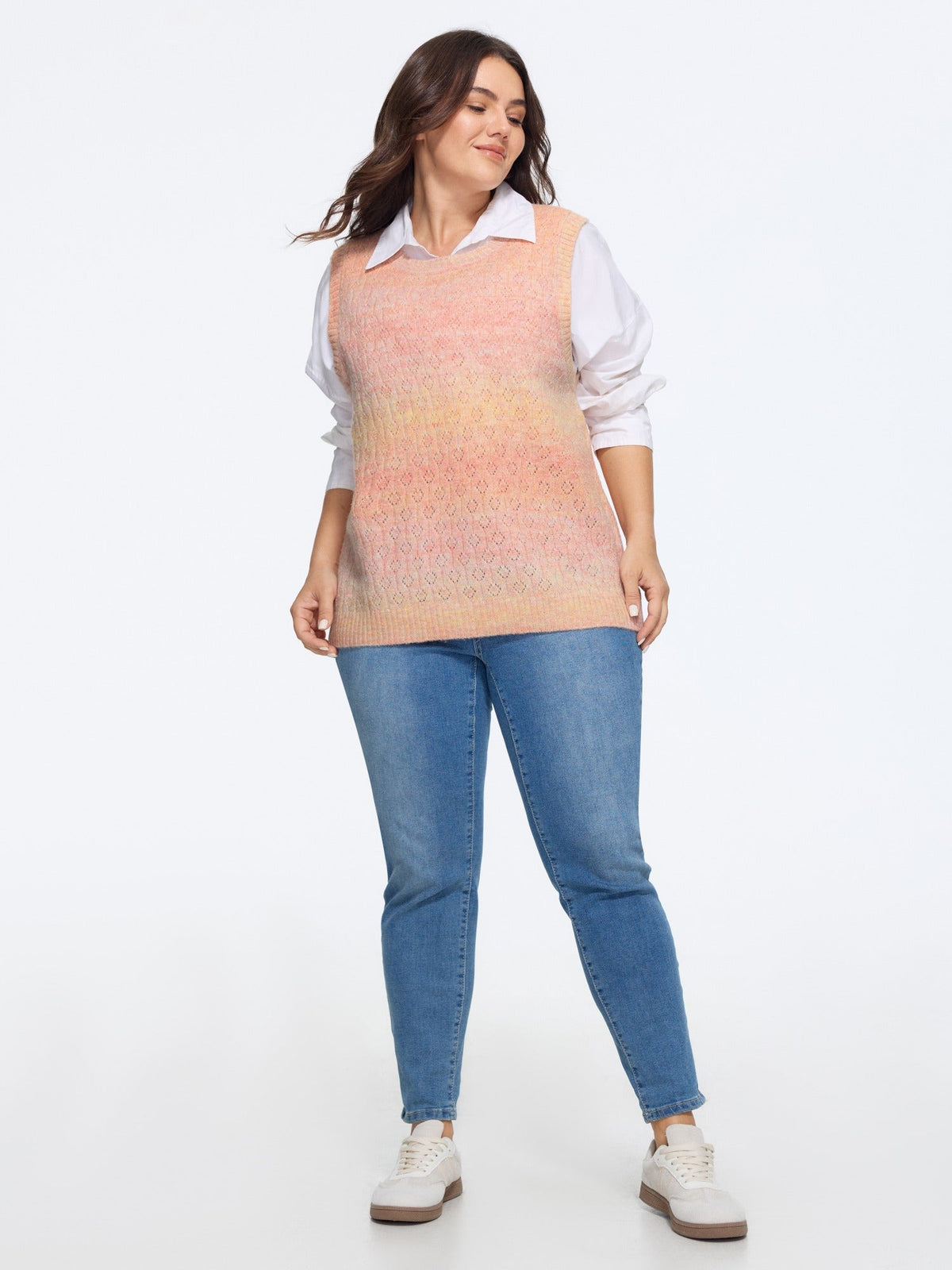 Crew Neck Gradient Space Dye Hollow Sweater Vest