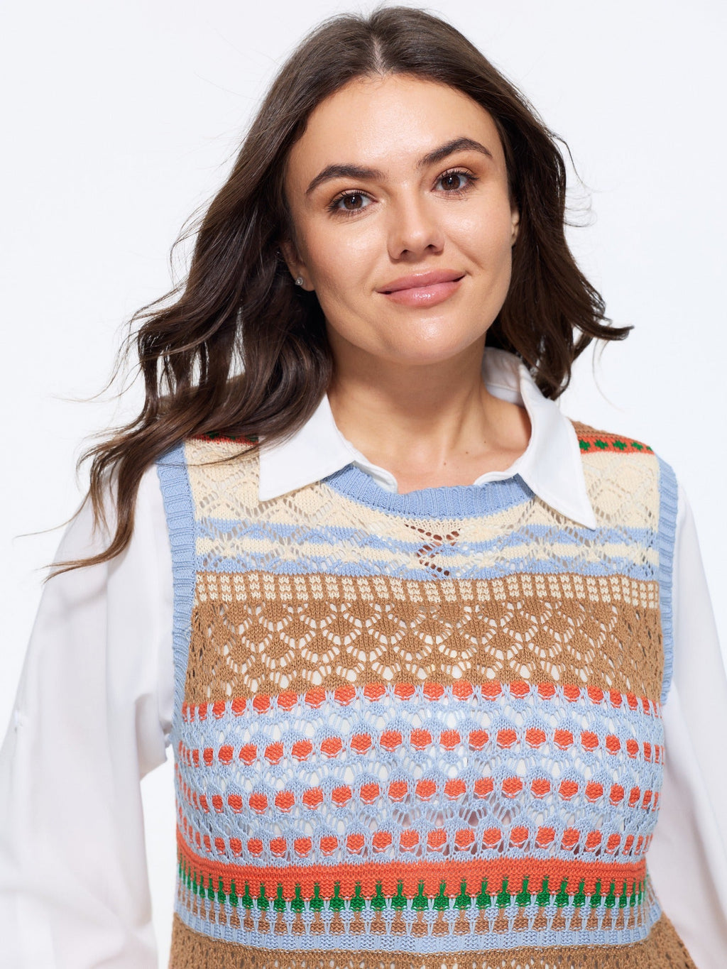 Multicolor Striped Hollow Crew Neck Sweater Vest