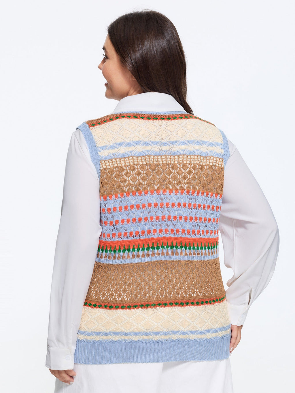 Multicolor Striped Hollow Crew Neck Sweater Vest