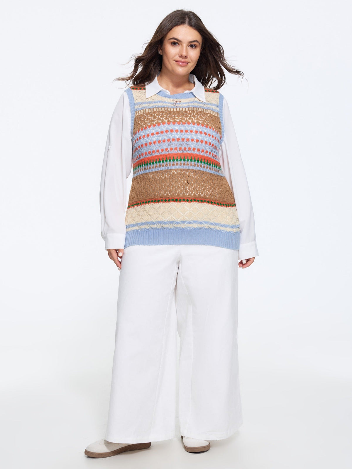 Multicolor Striped Hollow Crew Neck Sweater Vest