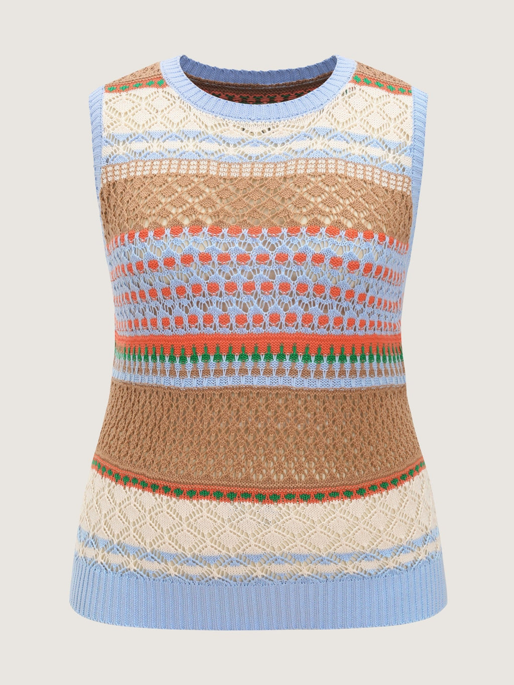 Multicolor Striped Hollow Crew Neck Sweater Vest