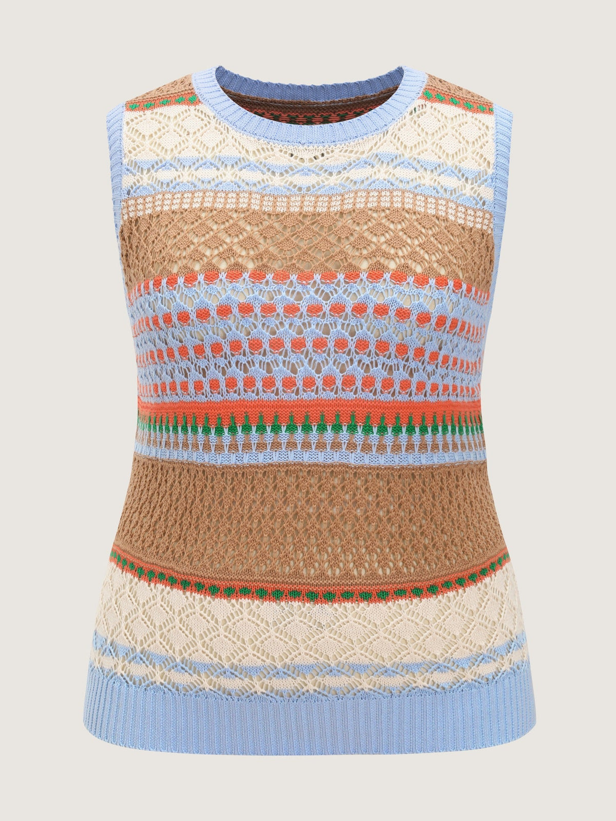 Multicolor Striped Hollow Crew Neck Sweater Vest