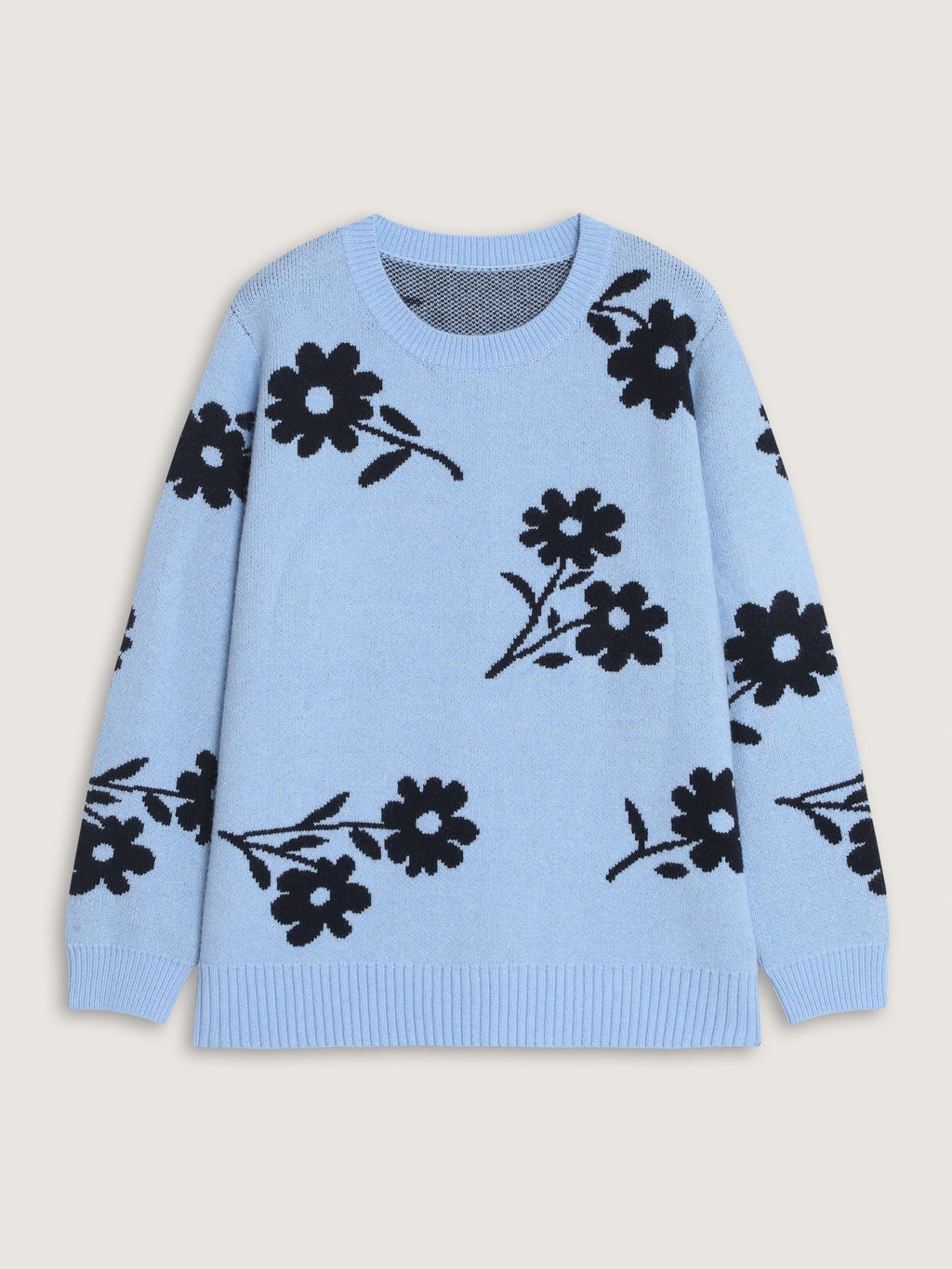 Floral Jacquard Crew Neck Loose Pullover