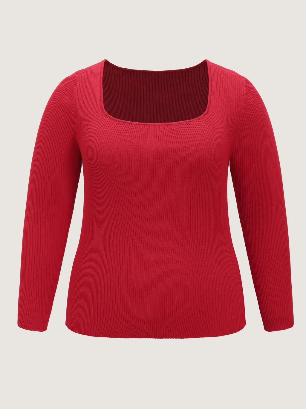 Stretchy Square Neck Ribbed Long Sleeve Pullover