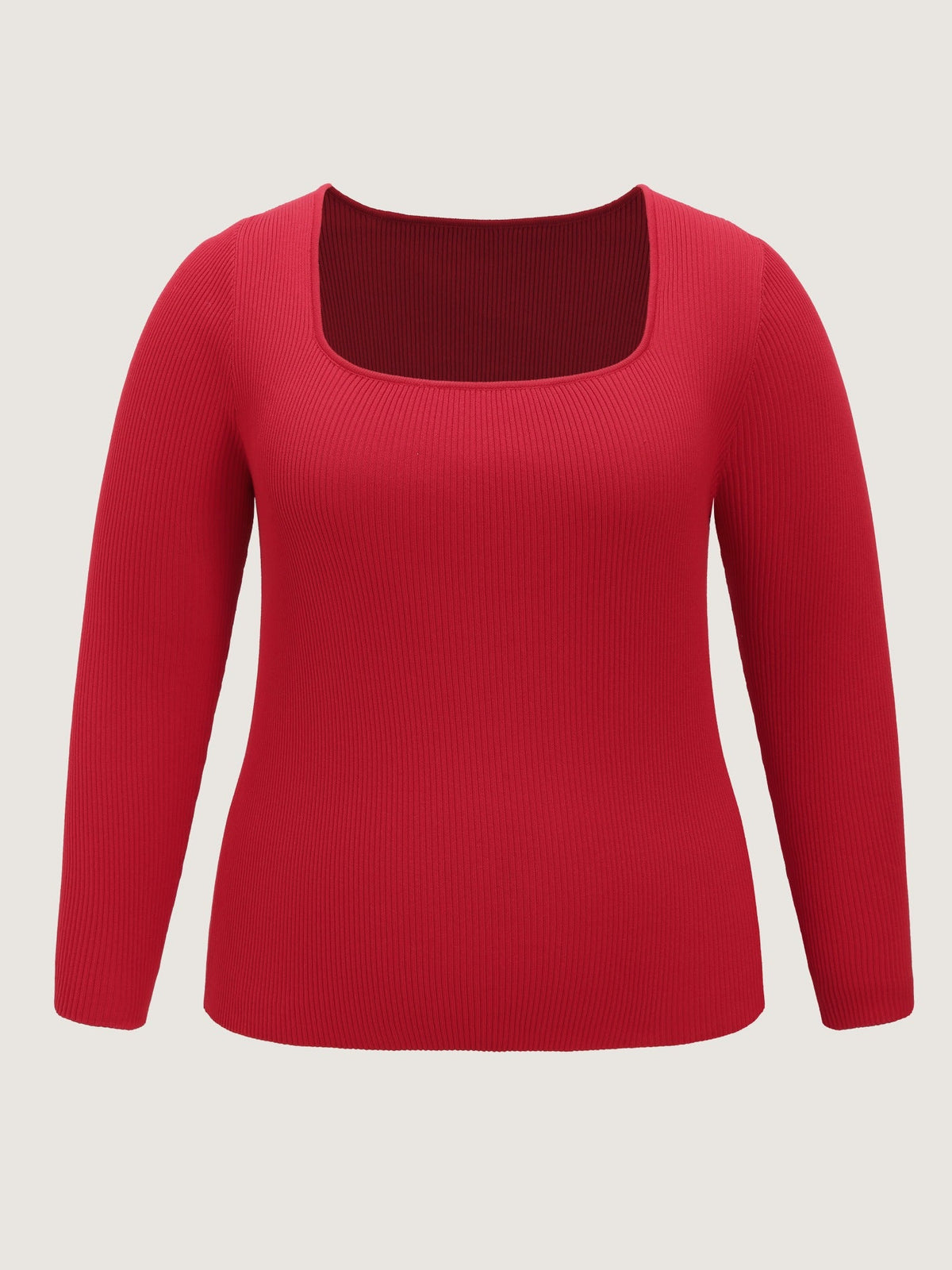 Stretchy Square Neck Ribbed Long Sleeve Pullover