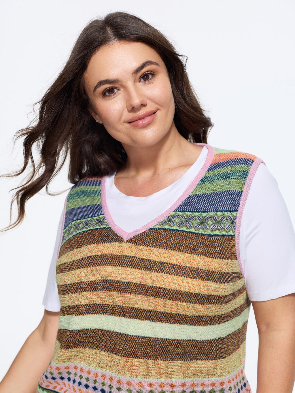 Texture Vintage Striped V Neck Sweater Vest