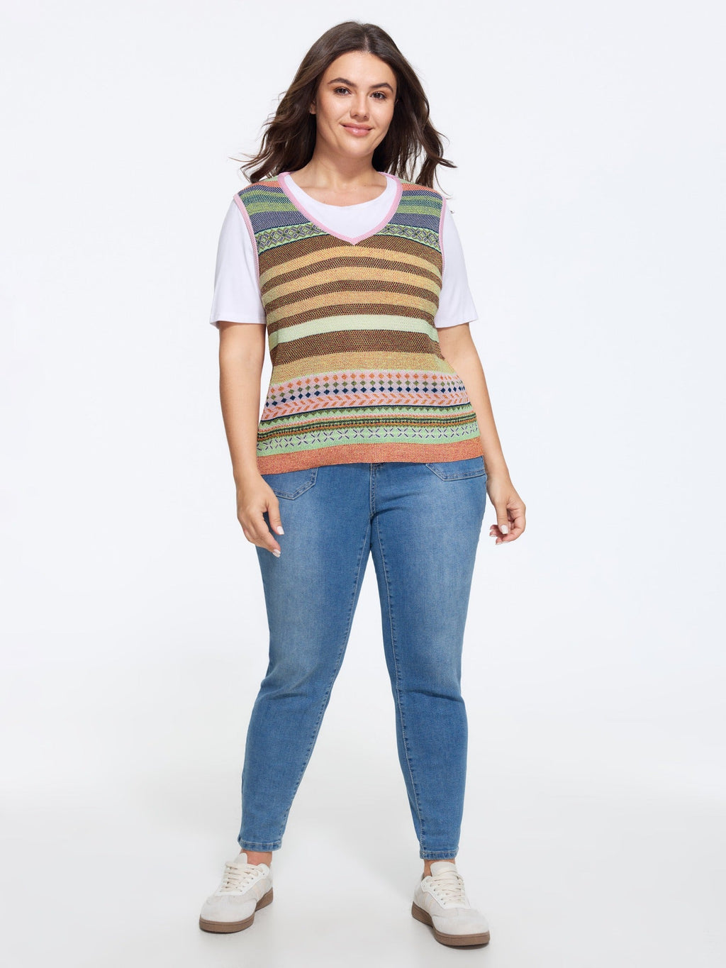 Texture Vintage Striped V Neck Sweater Vest