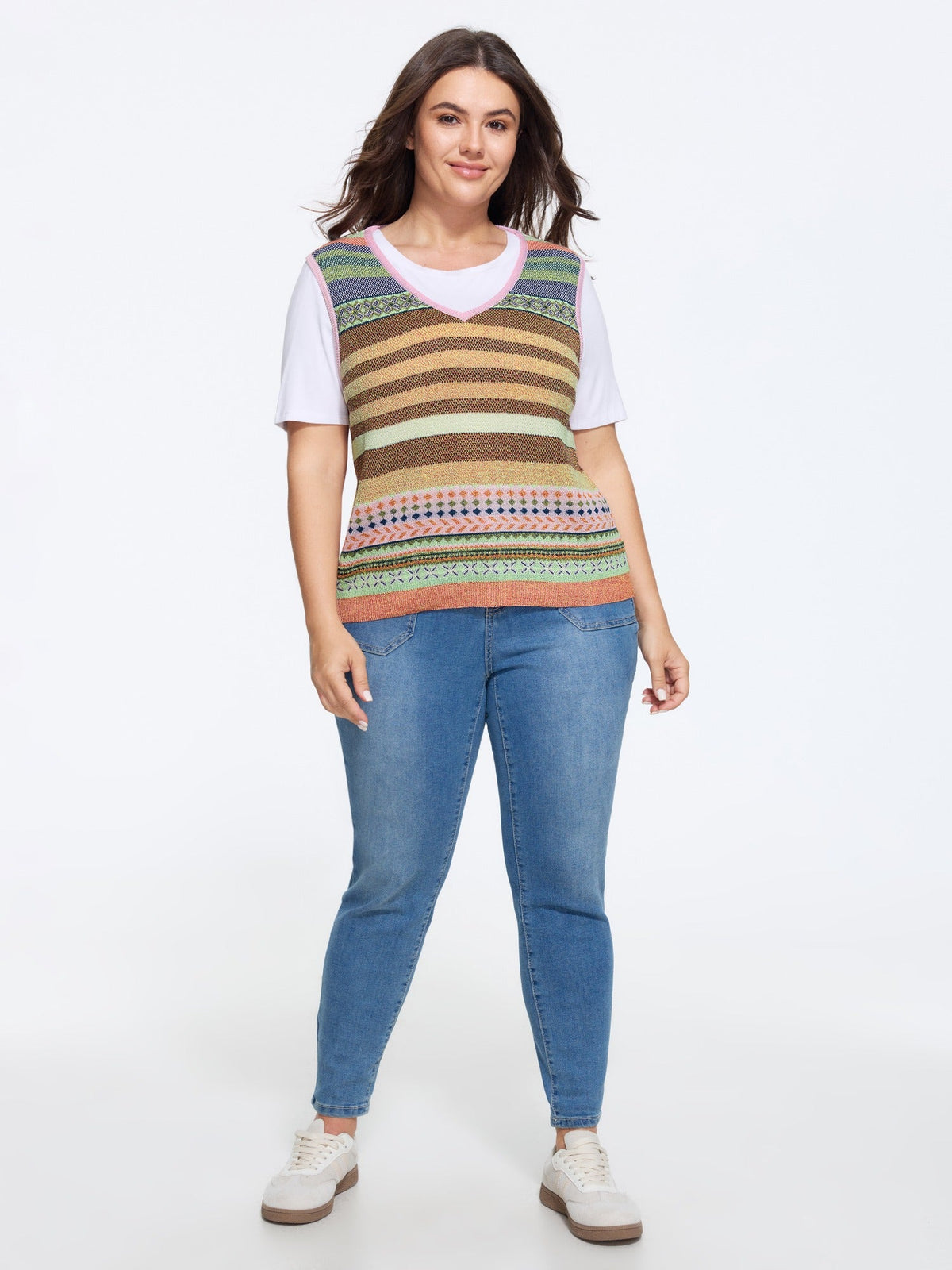 Texture Vintage Striped V Neck Sweater Vest
