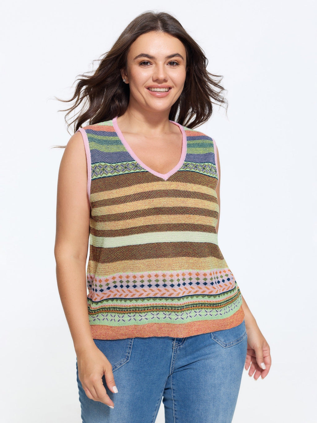 Texture Vintage Striped V Neck Sweater Vest