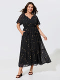 Constellation Print Tassel Tie Neck Maxi Dress