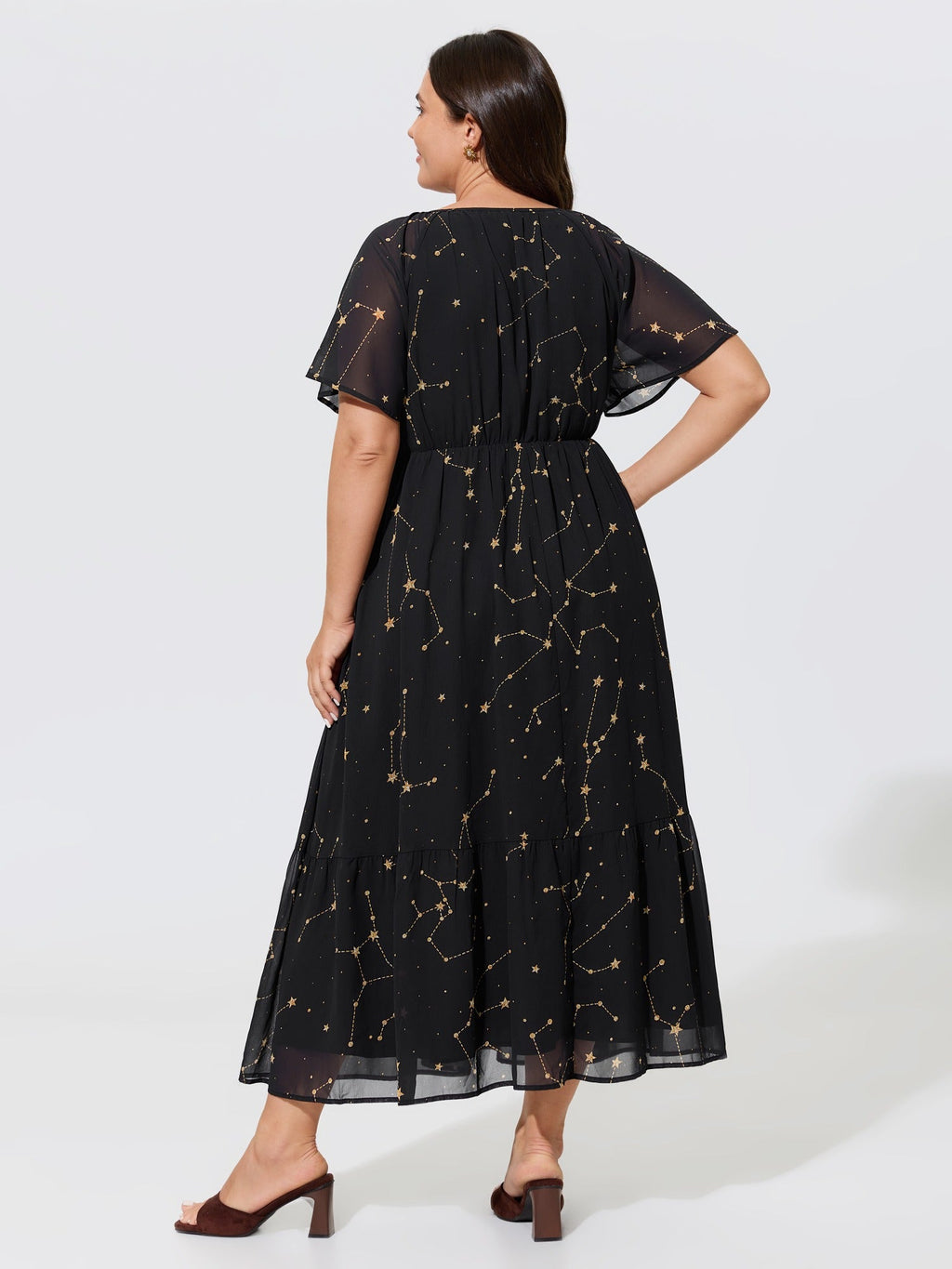 Constellation Print Tassel Tie Neck Maxi Dress