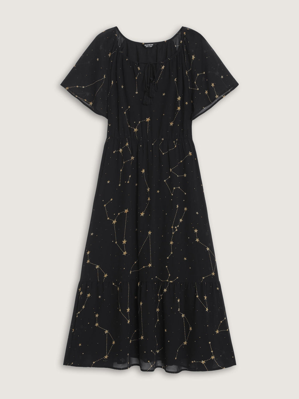 Constellation Print Tassel Tie Neck Maxi Dress