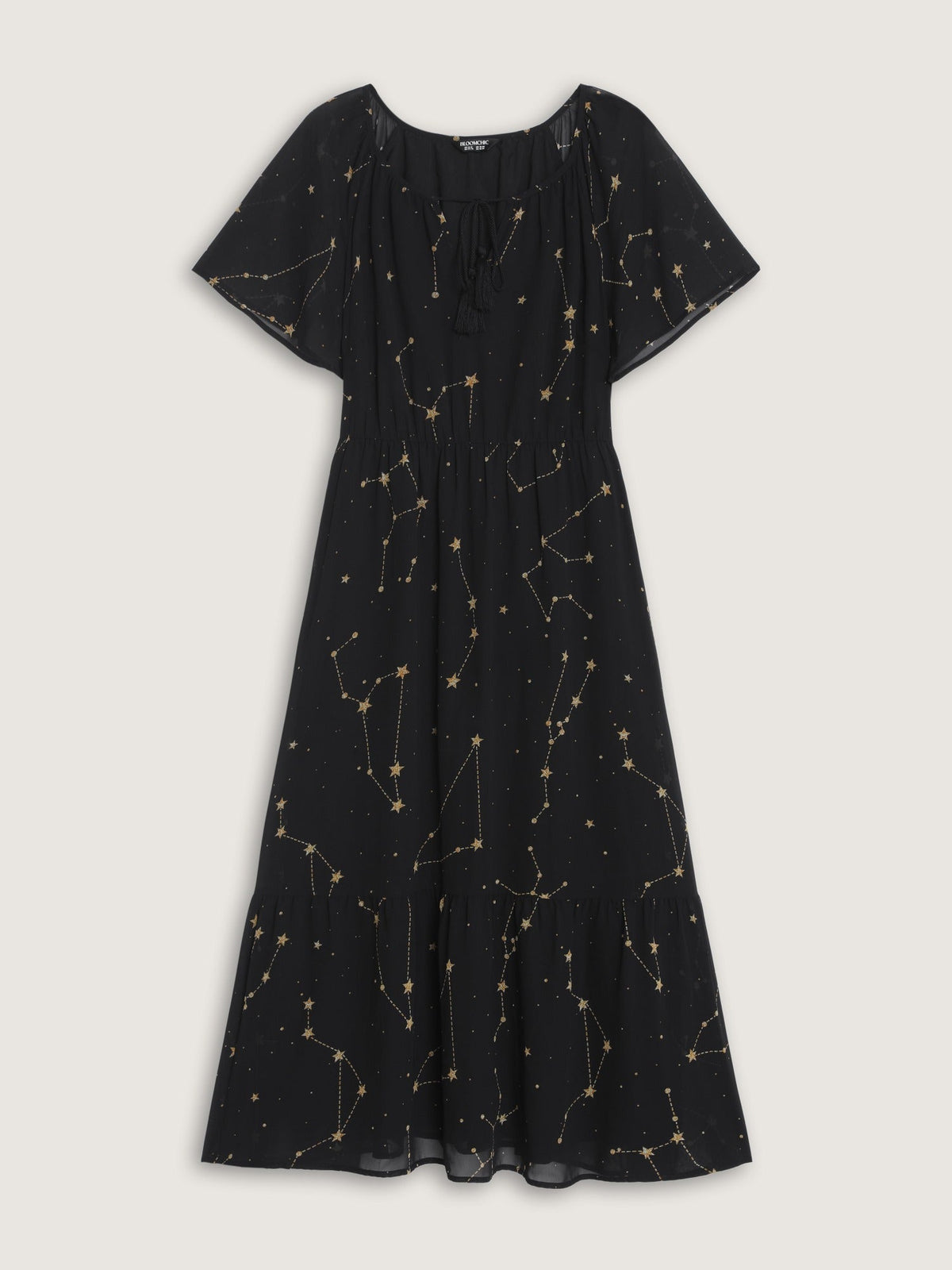 Constellation Print Tassel Tie Neck Maxi Dress