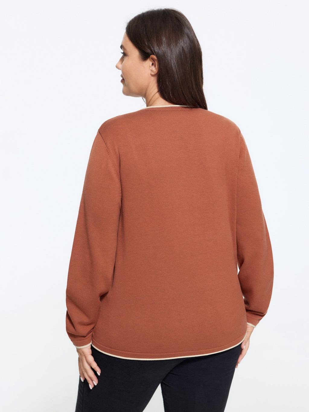 Color Contrast Trim V Neck Front Button Cardigan
