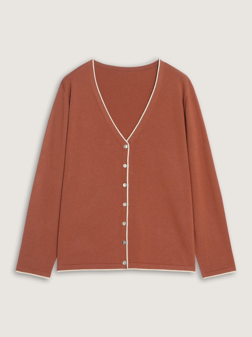Color Contrast Trim V Neck Front Button Cardigan
