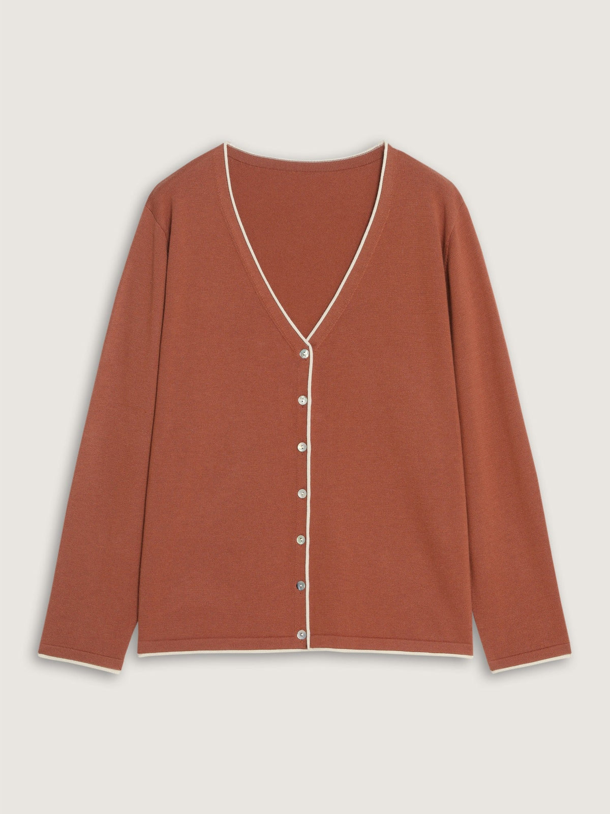 Color Contrast Trim V Neck Front Button Cardigan