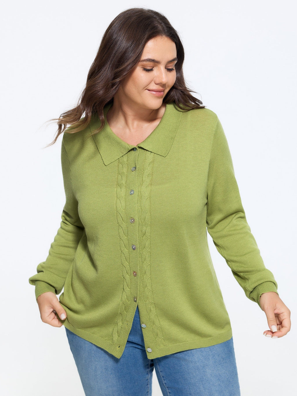 Supersoft Polo Collar Cable Knit Button Down Cardigan
