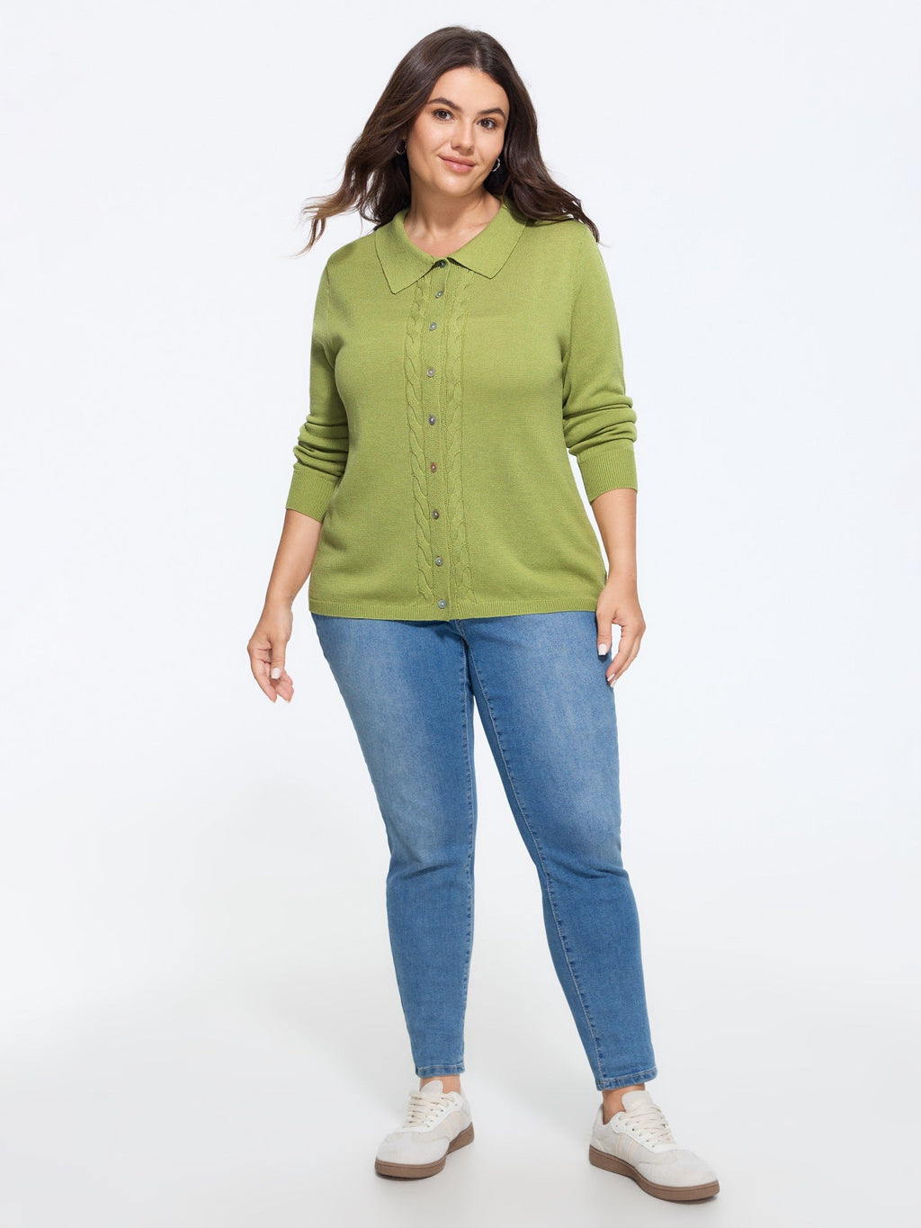 Supersoft Polo Collar Cable Knit Button Down Cardigan