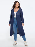 Textured Cut Out Open Front Long Cardigan