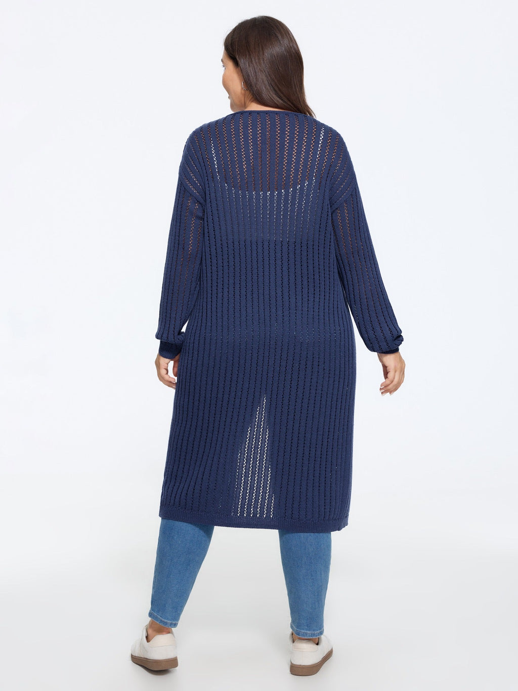Textured Cut Out Open Front Long Cardigan