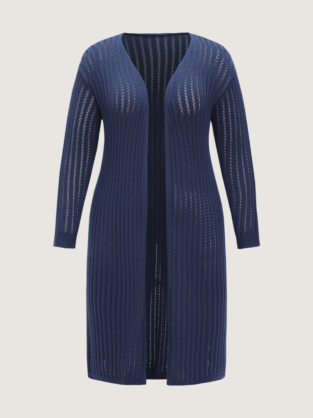 Textured Cut Out Open Front Long Cardigan