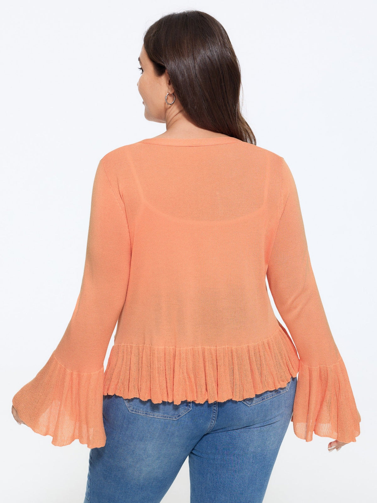 Lightweight Flared Sleeve Ruffle Hem Cardigan