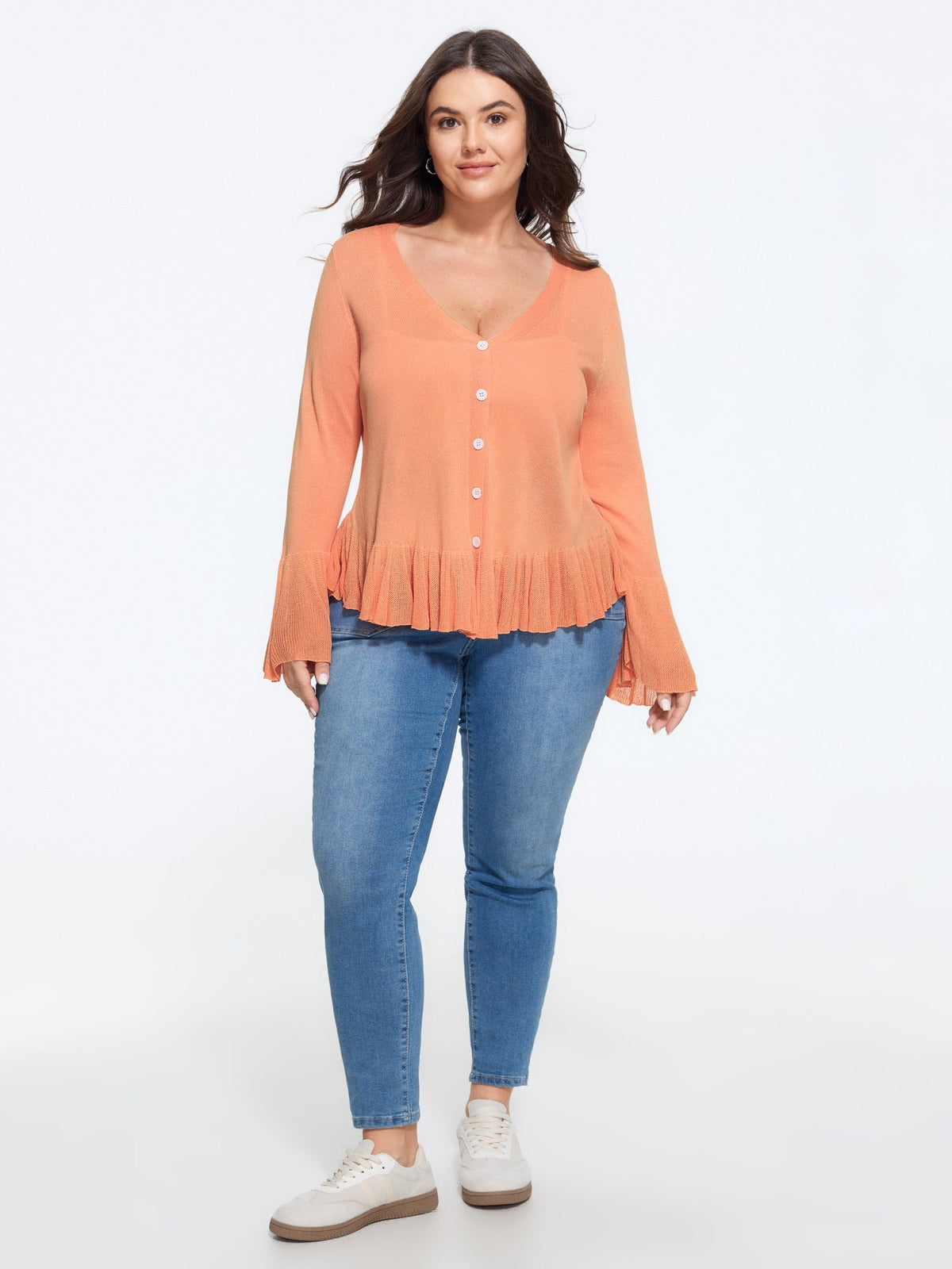 Lightweight Flared Sleeve Ruffle Hem Cardigan