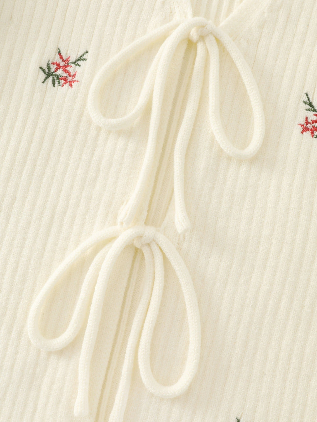 Floral Embroidery Tie Front Knit Cardigan