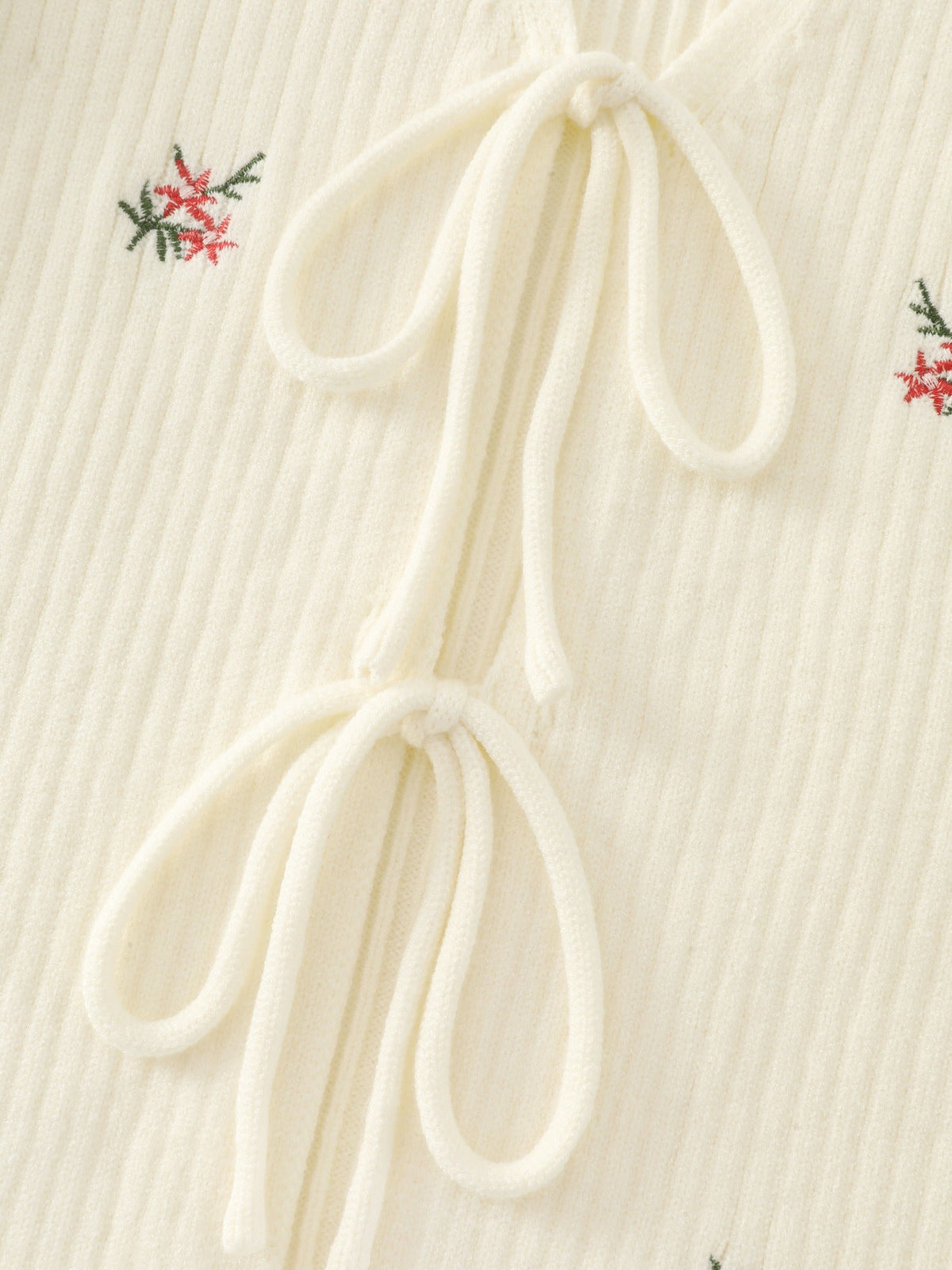 Floral Embroidery Tie Front Knit Cardigan