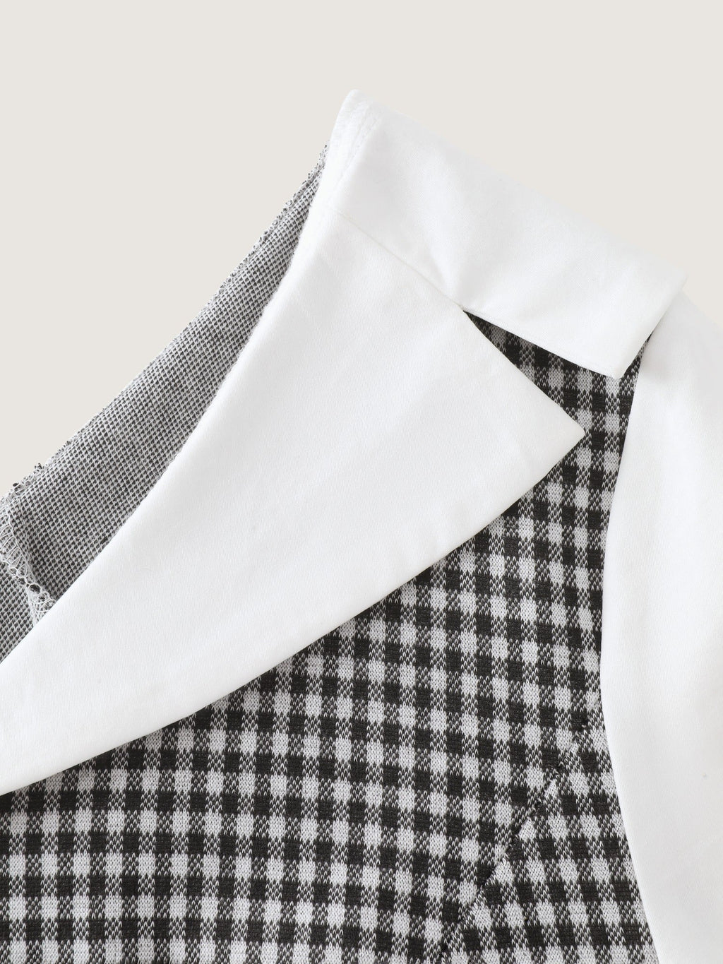 Stretchy Lapel Neck Houndstooth Patchwork Fitted Blouse