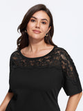 Supersoft Round Neck Floral Lace Spliced T-Shirt