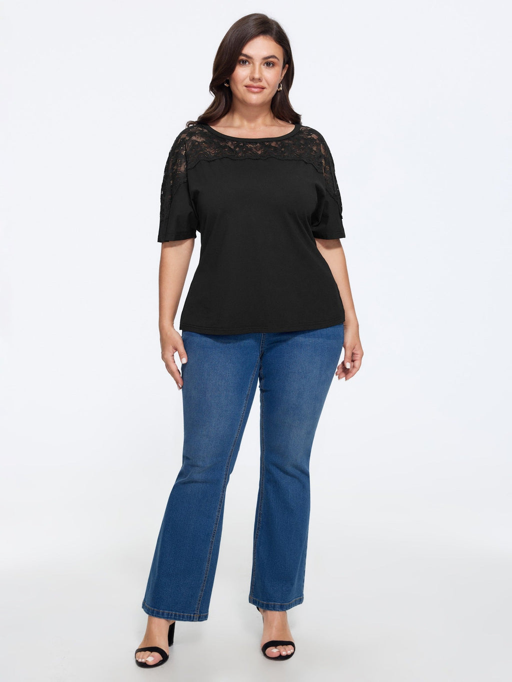 Supersoft Round Neck Floral Lace Spliced T-Shirt