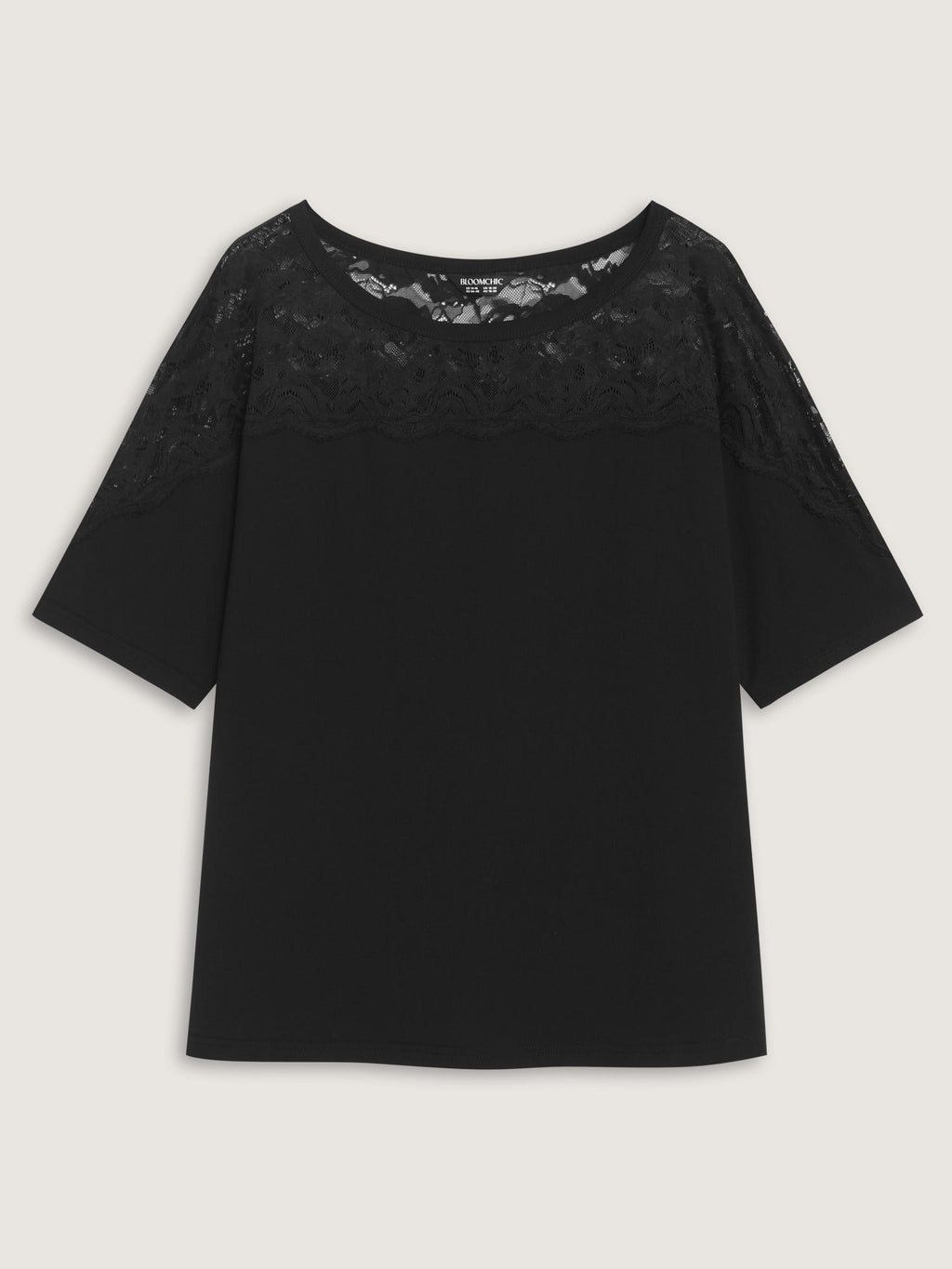 Supersoft Round Neck Floral Lace Spliced T-Shirt