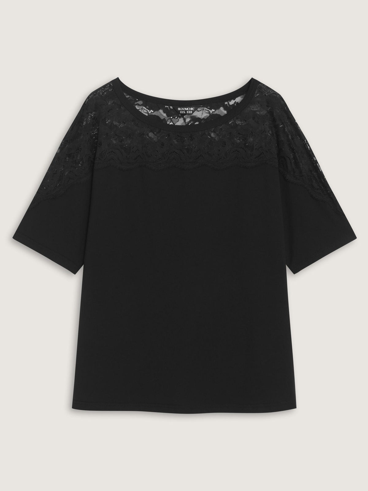 Supersoft Round Neck Floral Lace Spliced T-Shirt