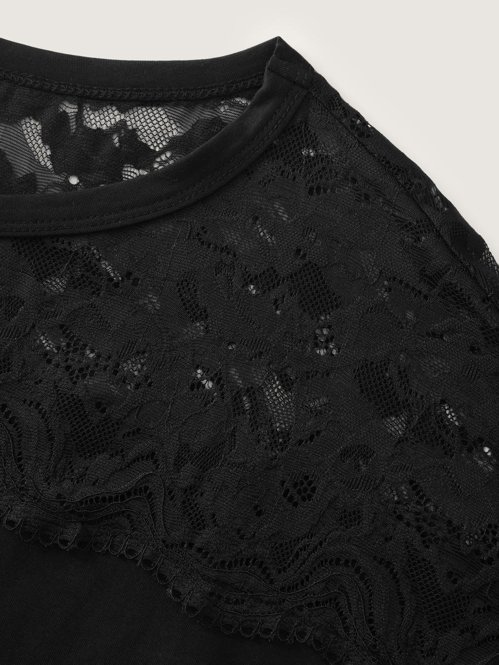 Supersoft Round Neck Floral Lace Spliced T-Shirt