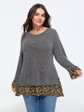 Stretchy Floral Print Layered Hem Long Sleeve Top