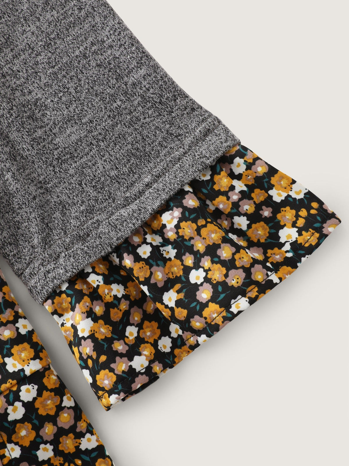 Stretchy Floral Print Layered Hem Long Sleeve Top